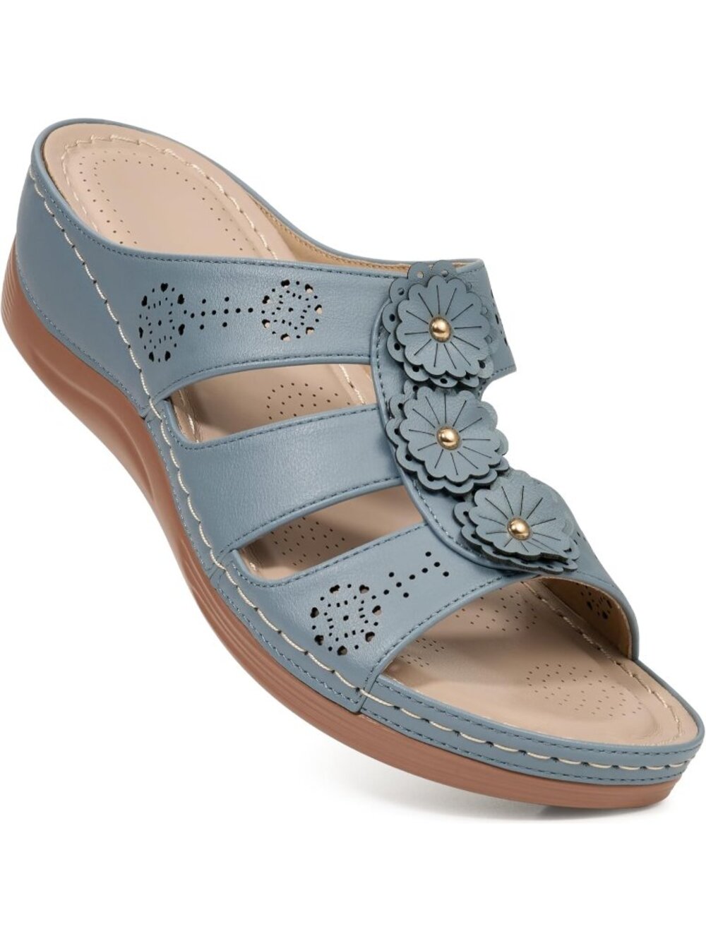 Women's Blue Summer Comfortable Walking Platform Slide Sandals Casual Dressy